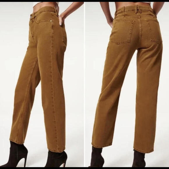 GOOD AMERICAN caramel brown high rise straight leg pants